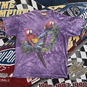 Vintage The Mountain Tie-Dye T-Shirt Lavender Purple Parrots 1990s Size L Large